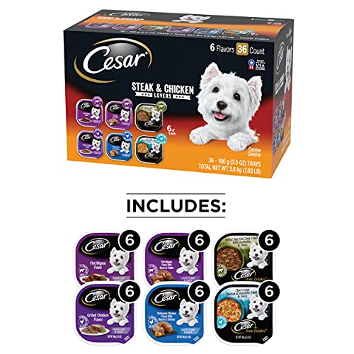 CESAR Wet Dog Food Steak and Chicken Lovers Variety Pack with Real Meat or Real Chicken, (36) 3.5 oz. Easy Peel Trays - Image 2