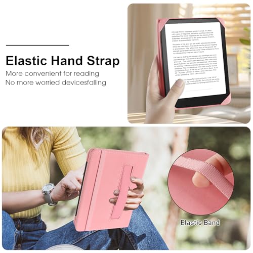 Image of HoYiXi Universal Case for 6 inch Kindle eReader Compatible with Paperwhite(2015 /2018) /Pocketbook and Tolino /Kobo Clara HD,6 inch eReader Protective Case Cover Elastic Rope,Pink