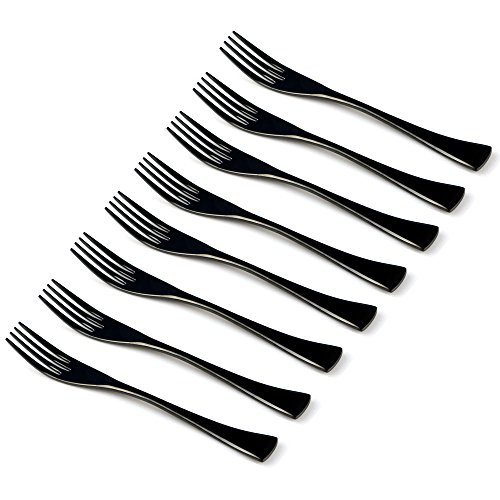 BRIIEC Mirror Polishing Black 8 Pieces 18/10 Stainless Steel Dessert Fork Silverware Set