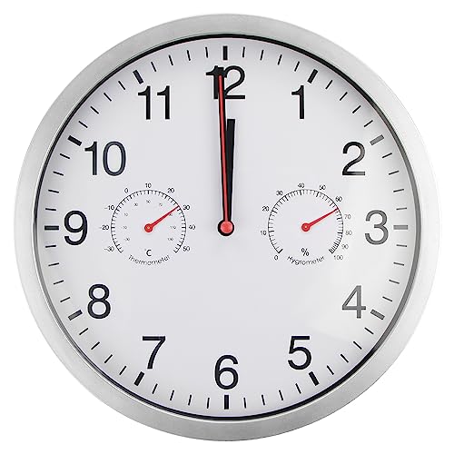 Orologio da parete silenzioso da 25,4 cm, funzionamento a batteria, movimento senza ticchettio, copertura in vetro, telaio in alluminio argentato, per cucina, camera da letto, ufficio, soggiorno