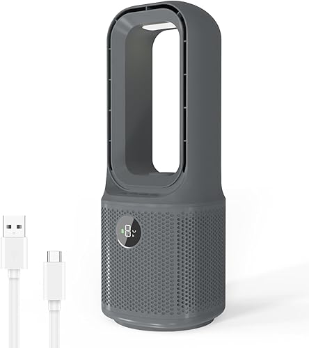 Miniatura 1 de Ventilador de escritorio sin aspas, ventilador de torre recargable USB de 14 pulgadas con 9 velocidades ajustables, 3 luces, oscilante de 60,