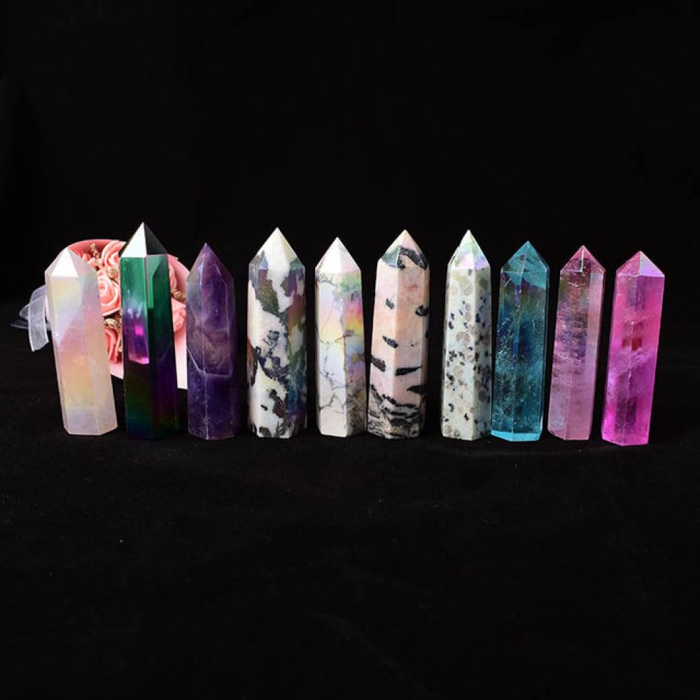 Piedra meditacion cuarzo limpio aura natural varita de punta de cristal colorida pulida 10 uds