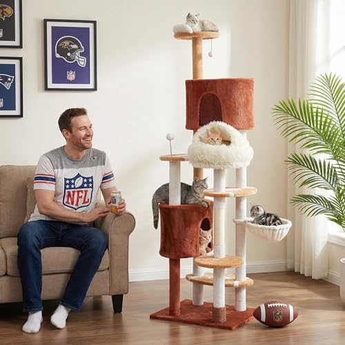 Árbol para gatos alto multi-niveles con 2 condos y hamaca miniatura 2