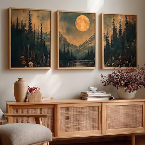 Image of kotart Big Aesthetic Mountains View Wall Art Paintings | Flowers Landscape Framed Painting | Vastu Frames for Living Room Bedroom Wall Decor Set Of 3 (10X13 inch)