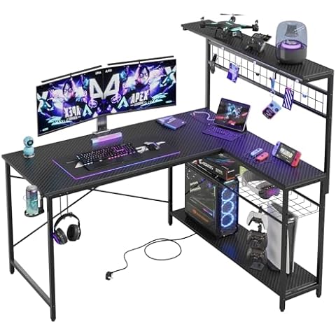 Bestier L-Shaped Gaming Desk with LED Lights Cover