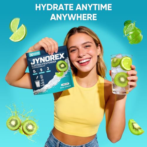 Image of Electrolytes Powder Packets Sugar Free, 30 Sticks High Sodium Hydration Packets, Low Calorie Electrolyte Packets Drink Mix Liquid Daily IV with Lime Kiwi, 10.5OZ