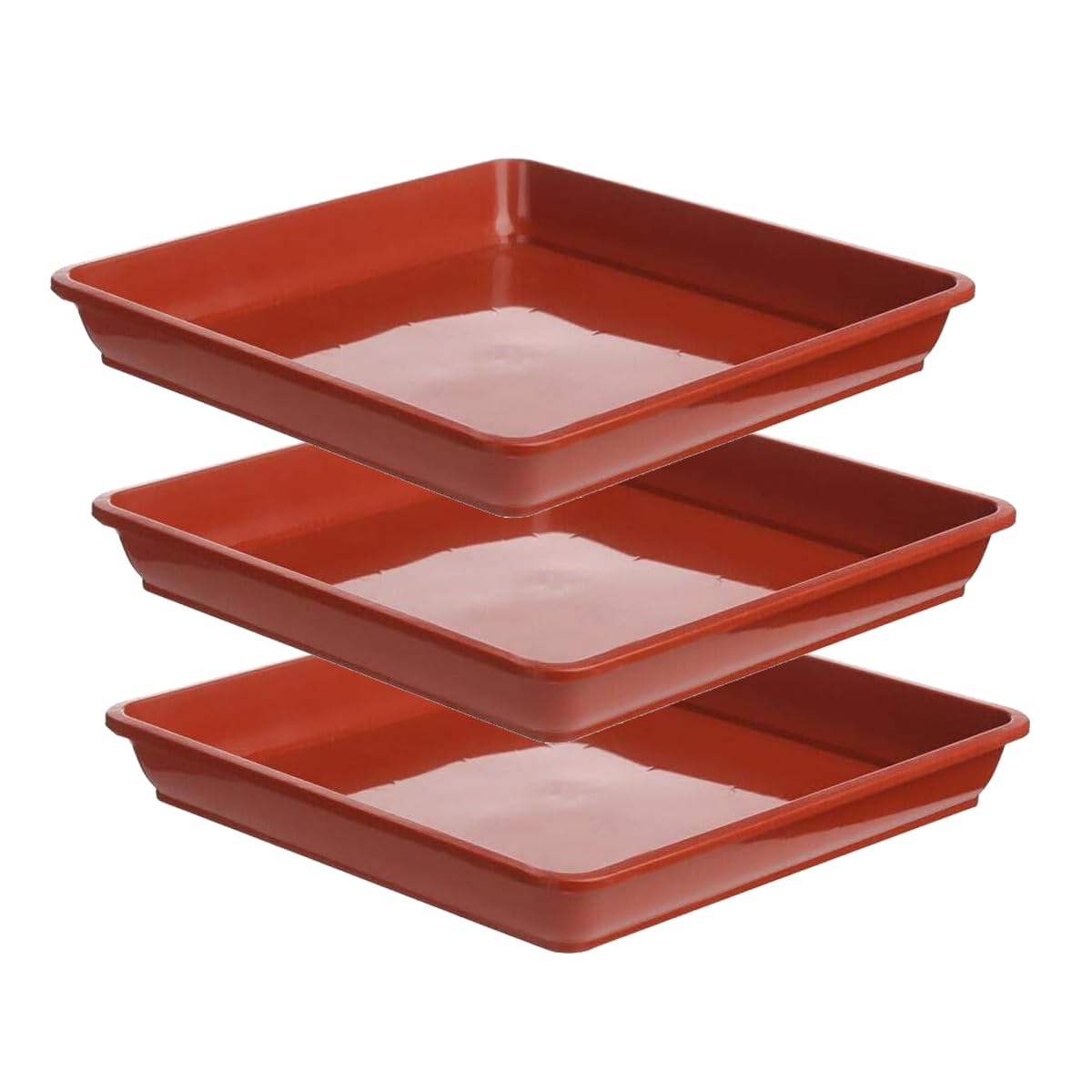 Senda Plant Pot Saucers, 3PCS Red Planter Pot Tray Plastic Square Water Drip Tray for Gardening Supplies (25x25)
