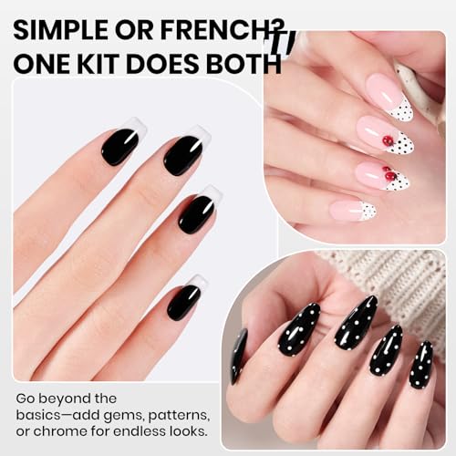 Image of Beetles Black White Gel Polish - Twin Dialogue Collection, 4pc 10ML French Nails HEMA-FREE Black and White Colors with Base Top Coat Uv LED Lamp Salon DIY at Home Nails