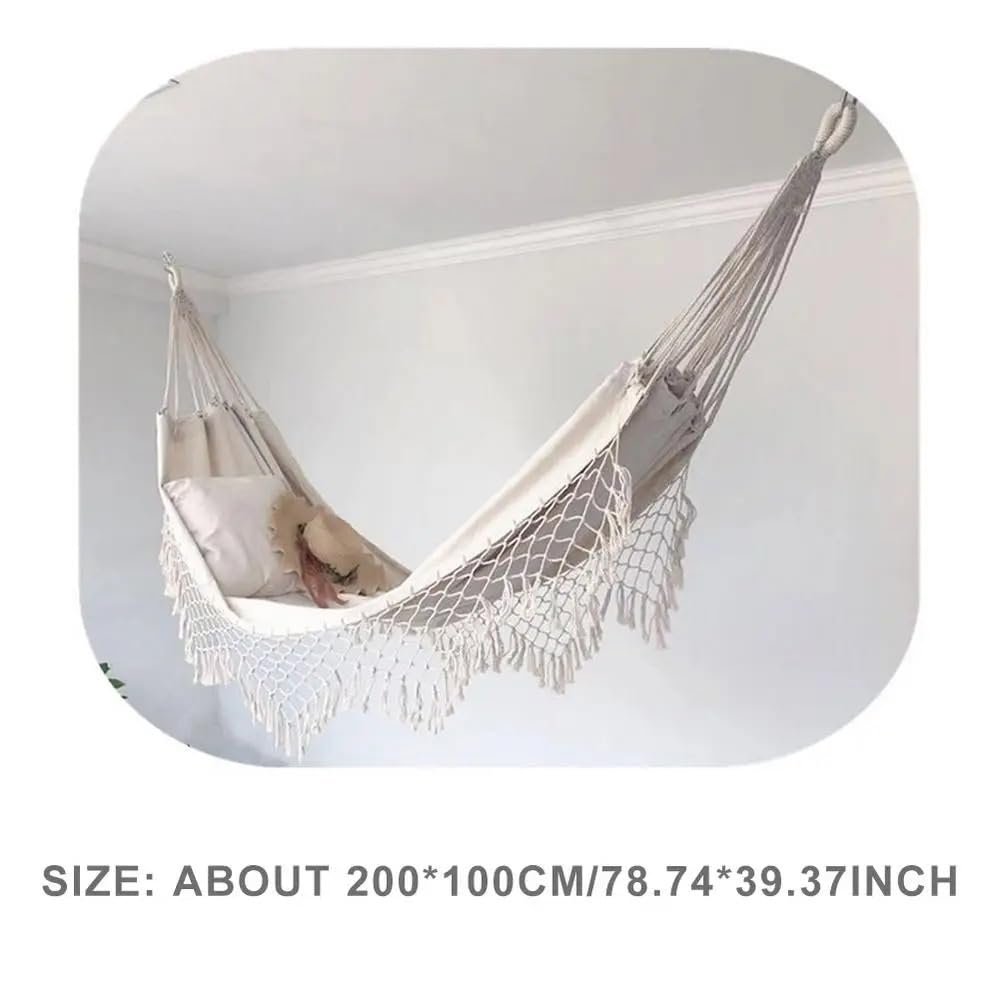 Hamacas Camping Hamaca para 2 Personas de 200x100cm con Flecos de macramé, Hamaca Doble, Columpio, Silla de Red, Columpios Colgantes para Exteriores Hamac de Jardin