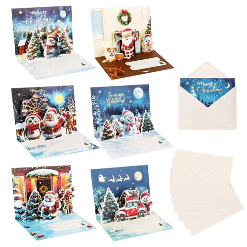 ZALAON 6 Pack Pop Up Christmas Greeting Cards with Envelopes 3D Xmas Cards Handmade Blank Holiday Cards for Winter Holiday Wishes