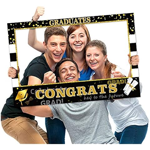 2024 Graduation Photo Props Frame Black and Gold Large Size High School College Graduation Selfie Favors Decorations Cover