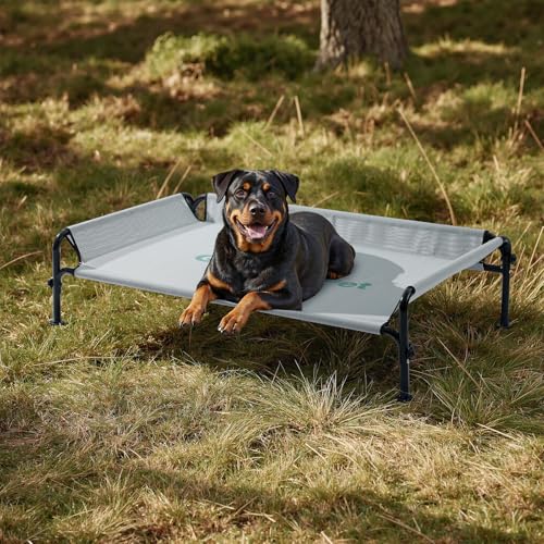 Gardner Pet Letto Rialzato per Cani Taglia Grande e Media, Brandina Traspirante da Esterno e Interno, Cuccia Estiva Resistente ai Graffi per Cani, Struttura in Metallo, Grigio, L - Modello Standard