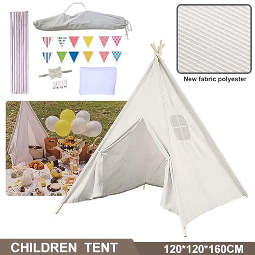 Lifemaison Teepee Tent for Kids Indoor Tents with Bag and Coloured Flags,Canvas Tipi Tent for Girls Boys,Indoor and Outdoor Pyramid Teepee tent,Wigwam Tipi Play House - Image 3