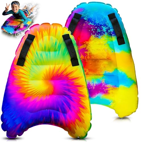 JAMBO 2 Pack Inflatable Surf Body Boards with Handles for Water Slides, Boogie Boards for Beach, Pool, Lake & Slip Slides, Lightweight Floating Water Toys for Kids & Adults