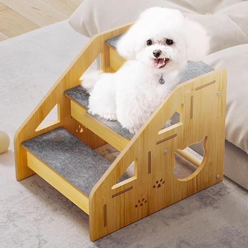Amazon | AZIEBAY ステップ木製ペット用階段、高齢犬や猫がベッドや