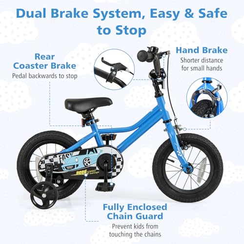 Image of BABY JOY Kids Bike, 12 14 16 18 Inches Car Pattern Sporty Bicycle w /Removable Training Wheels, Hand & Coaster Brakes, Adjustable Seat & Handlebar, Girls Boys Bike