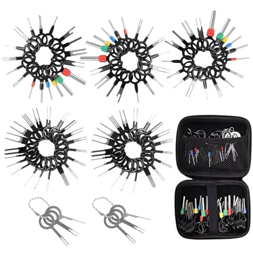 JONMON Terminal Removal Tool Kit, 100 Pcs Electrical Wire Connector Pin Release Key Ejector Extractor Puller Depinning Repair Set with Protective Bag for Automotive, Car