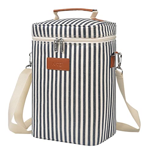 Kato Tirrinia Insulated Wine Cooler Bag - 4 Bottle Travel Padded Wine Carrier Tote Bag for Picnic Beach and Camping Wine Lover Gift Striped