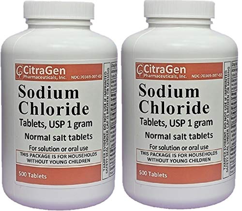 Sodium Chloride Tablets 1 gm, USP Normal Salt Tablets - 1000 Tablets (2 Pack of 500 Tablets) by CitraGen Pharmaceuticals, Inc.