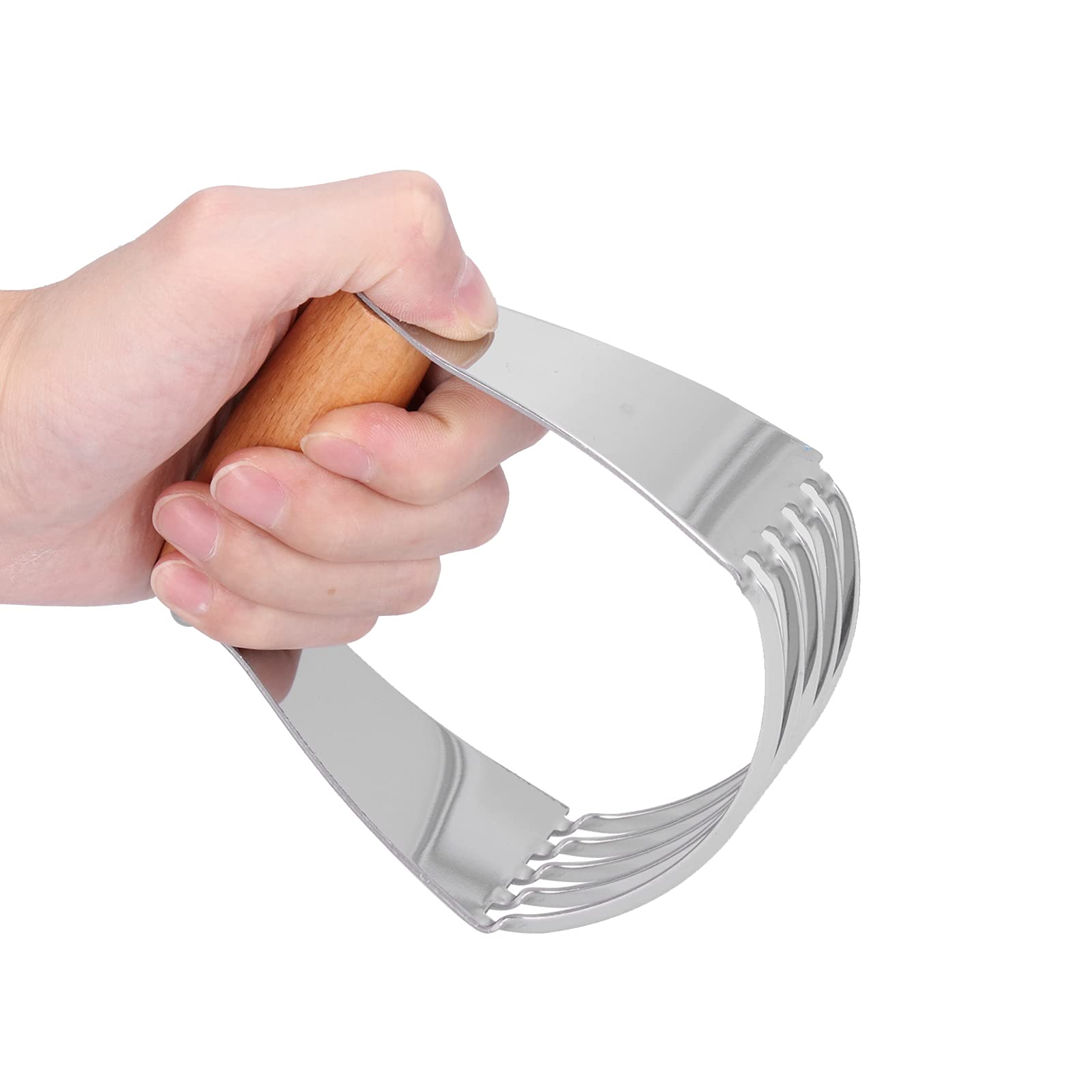 Cortador de repostería, cortador de masa de acero inoxidable, batidora de repostería con 5 cuchillas resistentes y mango cómodo para repostería, hornear (madera)