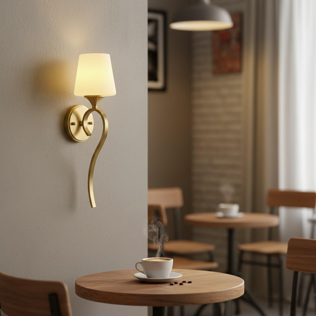 Applique da parete in ottone H65, lampada classica moderna E27/E14, apparecchio decorativo con vetro smerigliato o paralume in tessuto pieghettato for camera letto(15Cm/5.91In)