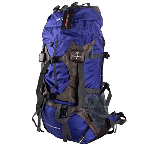 WASING 55L Internal Frame Backpack Hiking Backpacking Packs for Outdoor Travel Climbing Camping Mountaineering with Rain Cover - Lightblue - Thumbnail 2