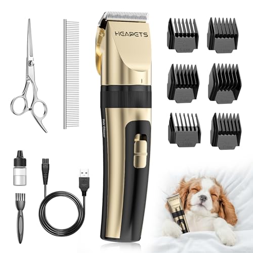 Dog Grooming Clippers, Low Noise, Electric Quiet, Adjustable Clipper Comb, Rechargeable Cordless Dog Hair Clippers for Dogs Cats Pets, Gold