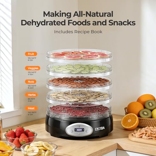 Image of OSTBA Food Dehydrator, 5 BPA-Free 12.2 inch Trays, Adjustable Temp 95-160℉, 48H Timer, 420W Food Dryer for Fruits, Veggies, Jerky, Herbs, Home Use, BPA-Free