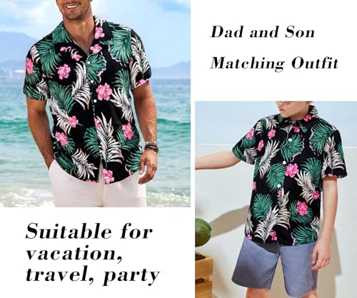 Hawaiian Dad and Son Matching Shirts - Floral Print Short Sleeve Button Down Cute Fathers Gift Set Baby Clothes4
