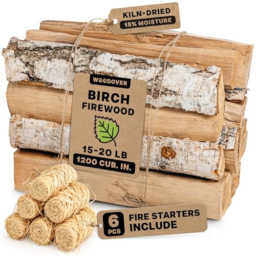 Woodover 15' Birch Firewood Logs with Fire Starters Set...