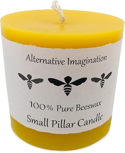 Alternative Imagination Vela pura de cera de abejas  Vela pequeña hecha a mano, vela 100% de cera de abeja, vela de pilar natural, vela de cera de