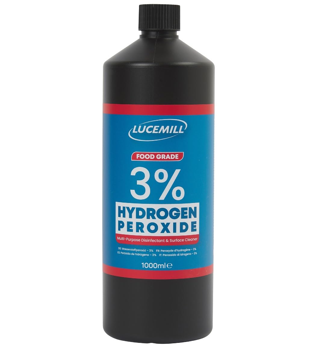Lucemill 1 Litre Hydrogen Peroxide 3% Food Grade (10 Vols) – Unstabilised & Additive Free – Multi-Purpose H2O2 Household Cleaner & Mould Remover for Kitchen, Bathroom, Laundry & Surfaces