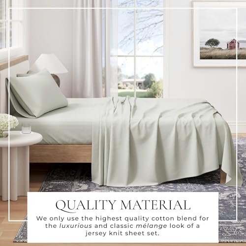 Image of Great Bay Home Cotton Jersey Knit King Sheet Set - Ultra-Soft, Stretchy, Heathered Melange Bed Sheets - Cozy, Soft T-Shirt Sheet & Pillowcase Set (Heathered Aqua)