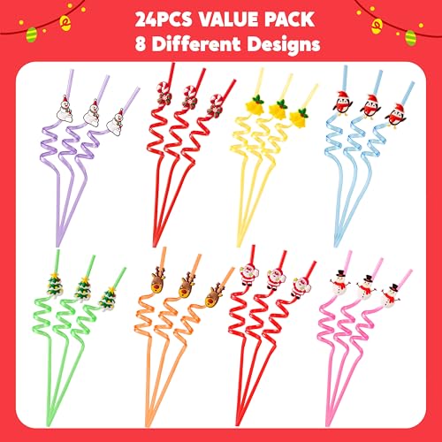 JOYIN 24 PCS Pitillos Plásticos Navideños Reutilizables miniatura 3