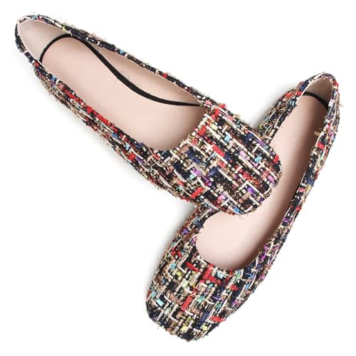 Image of ChaiRong Zhou Women Square Toe Ballets Flats Comfort Slip On Walking Shoes for Driving