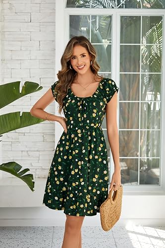 Image of HUHOT Teen Petite Women Floral Short Summer Mini Dresses with Pockets Cute Milkmaid Sundress 2026