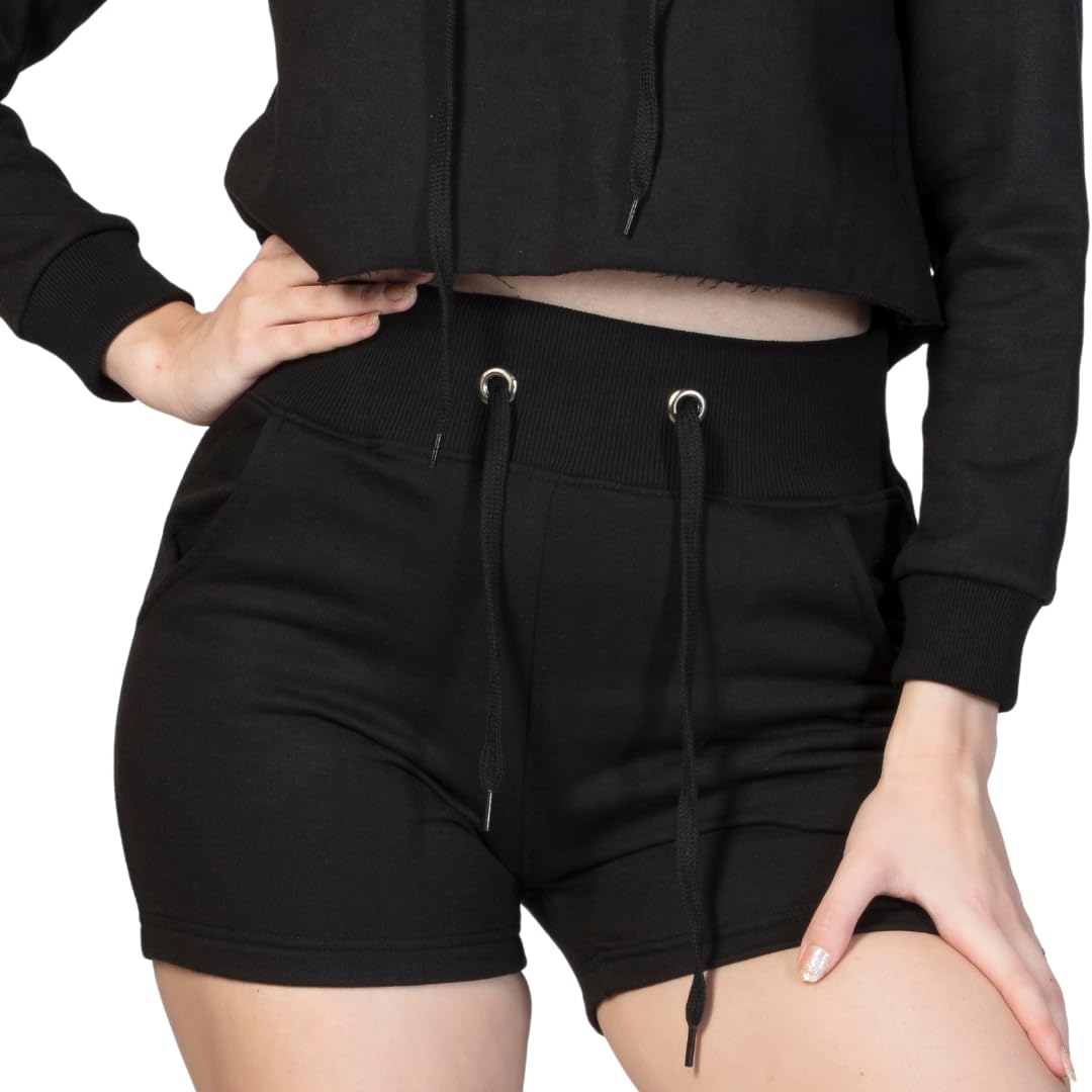 the minies Women's High Waist Drawstring Athletic Shorts, Black, Elastic Ribbed Waistband-picture-31