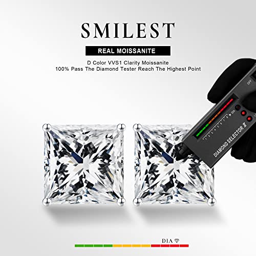 SMILEST 0.6-3ct Princess Cut Moissanite Earrings for Women, D Color VVS1 Clarity Lab Created Moissanite Earrings 14K White Yellow Rose Gold Black Ruthenium Vermeil Solitaire Moissanite Stud Earrings2
