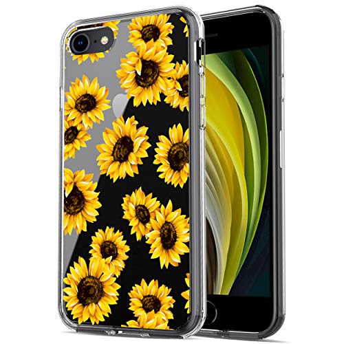 RANZ iPhone SE (2020) Case, Anti-Scratch Shockproof Series Clear Hard PC+ TPU Bumper Protective Cover Case for iPhone SE (2020) / iPhone 8 / iPhone 7 - Sunflowers