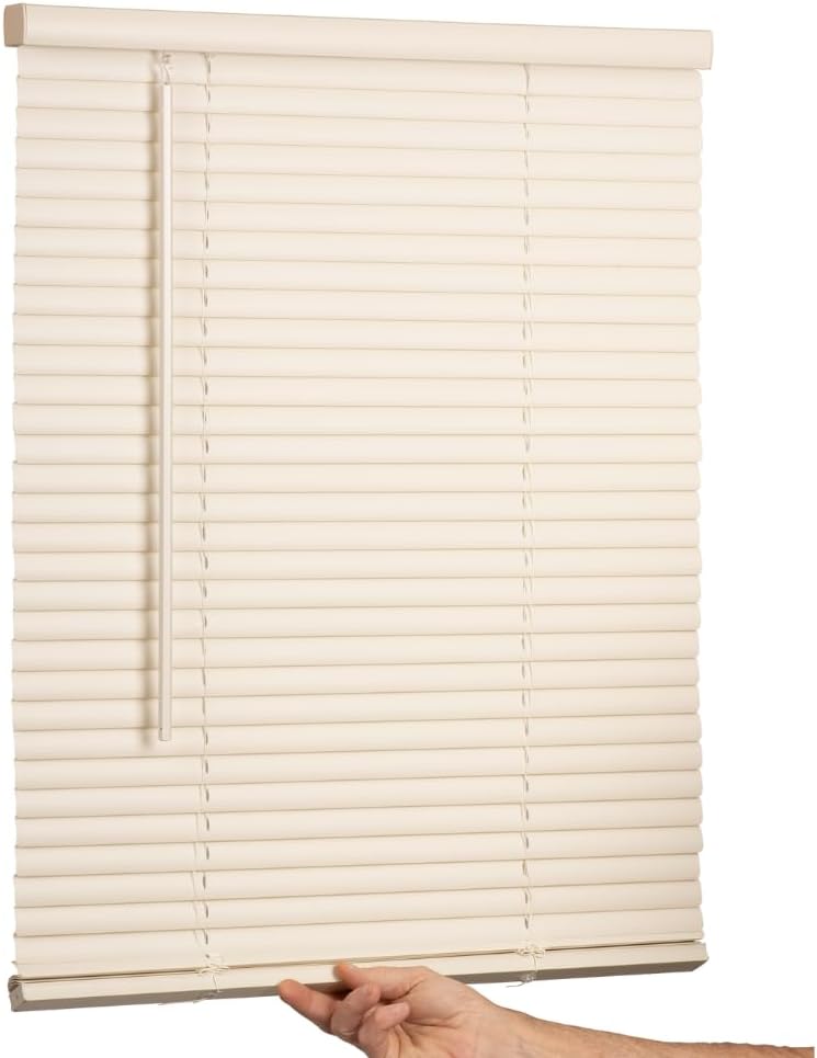 LOTUS & WINDOWARE Cordless Mini Blind, 1" Vinyl Slats, 35" Wide x 60" Long - Alabaster, Window Blinds for Home and Office, Interior Door Blinds - Light Filtering 35"W x 60"H Alabaster