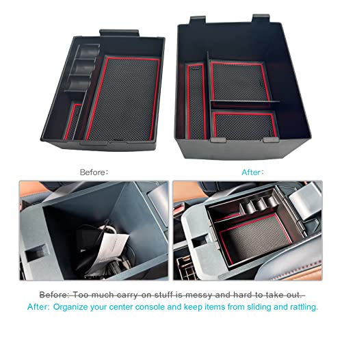 Image of CDEFG for 2022-2026 Ford Maverick Center Console Organizer Tray Accessories | 2022 2023 2024 2025 2026 Ford Maverick Armrest Trays Storage Box 2022-2026 Maverick Truck Accessories, 2-Pack (Red Trim)