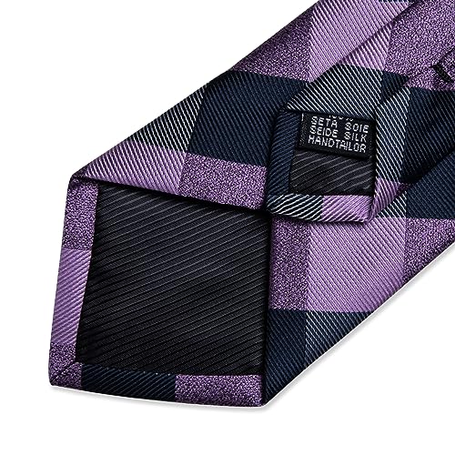 Image of DiBanGu Plaid Ties for Men Silk Checkered Necktie and Pocket Square Cufflinks Tie Clip Set with Gift Box for Wedding Business