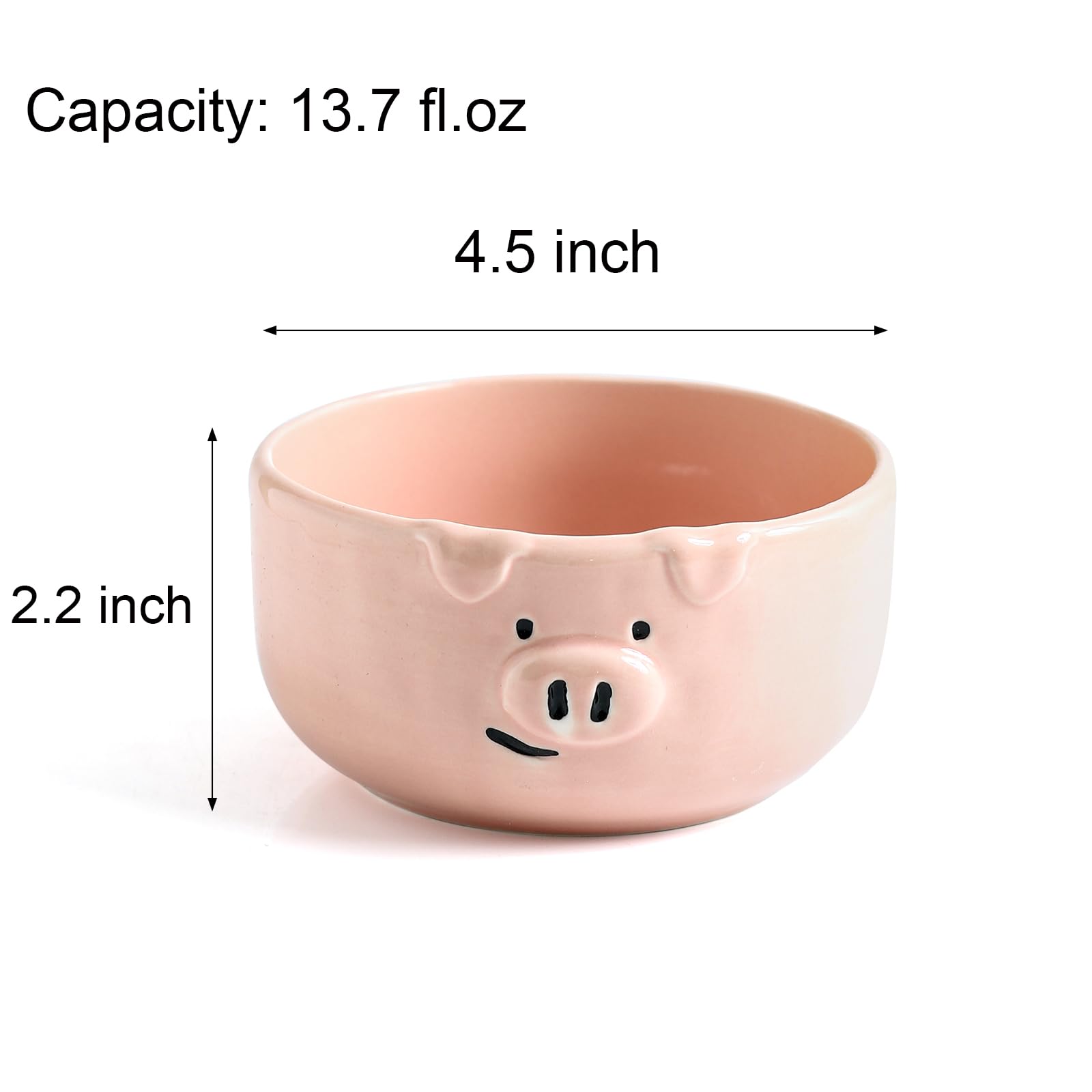 Set mit 3 niedlichen rosa Cartoon-Schweineschalen, 370 ml, kleine Keramikschalen zum Servieren von Snacks, Desserts, Müsli, Suppe