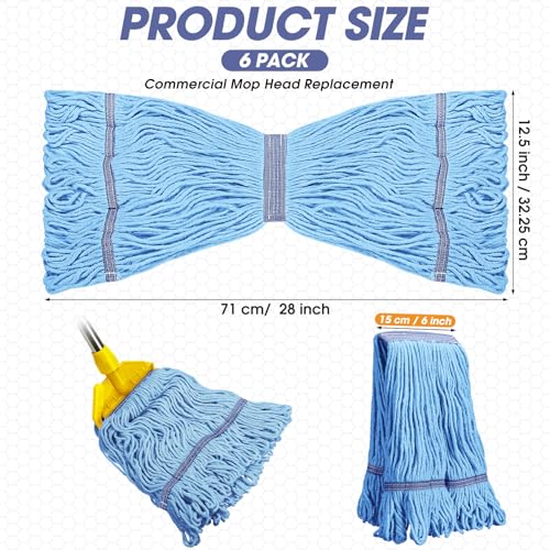 Image of Eccliy 6 Pack Commercial Mop Heads Replacement Heavy Duty 18 oz Loop End Cotton String Wet Mop Refills Washable Absorbent Reusable for Industrial Home Tile Wood Concrete Floor (Blue,Orange)