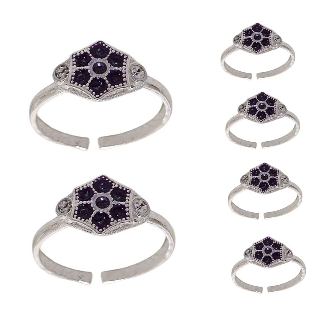 sahiba gems Stylish & Beautiful Sparkling Purple - Colour Toe Rings Set With Zircon in Silver For Women 4 pcs Toe Rings and 2 Pcs Thumb Toe Rings-picture-40