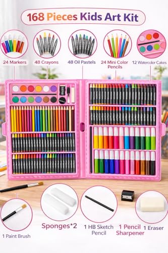 Image of Toy Imagine 168 Pieces Art Set for Kids Drawing Painting Kit | Colour Set with Crayons Markers Oil Pastels Water Colours & Case | Stationery Kit for Kids 6-12 | Art Craft Supplies Gift for Boys & Girls(Assorted)