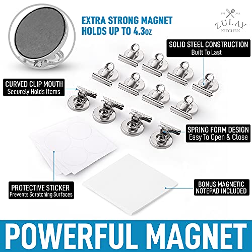 Zulay Set Of 12 Magnets For Whiteboard & Refrigerator - Strong Magnetic Clips For Refrigerator With Notepad - Non-Scratch Steel Whiteboard Magnets & Magnet Clips For Fridge, Home, Kitchen & Office #TOP1
