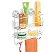 mDesign Estantería Colgante Doble para Ducha – Repisa de baño fijado por succión sin taladrar – Estante para baño con ventosas fijadoras y Ganchos para Guardar y Colgar – Color Plateado