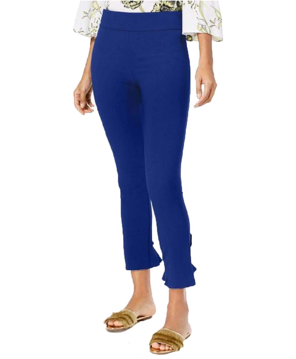 INC International Concepts Ruffled-Hem Ankle Skinny Pants Bright Blue 16