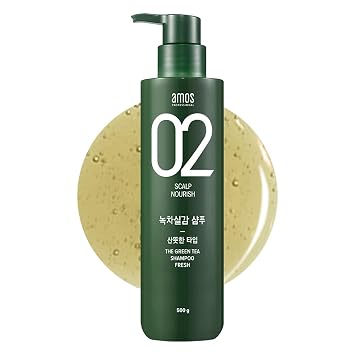 AMOS PROFESSIONAL The Green Tea Shampoo [Fresh - For Oily Scalp] 17.6oz 500g | Anti-Thinning & Anti- Hair Loss Shampoo for Hair Growth and Cleanse Excess Sebum | Korean Hair Salon Brand